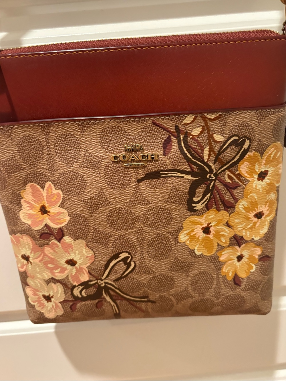 Coach Kitt Crossbody in Prairie Floral Print Coated Canvas and Brown Leather